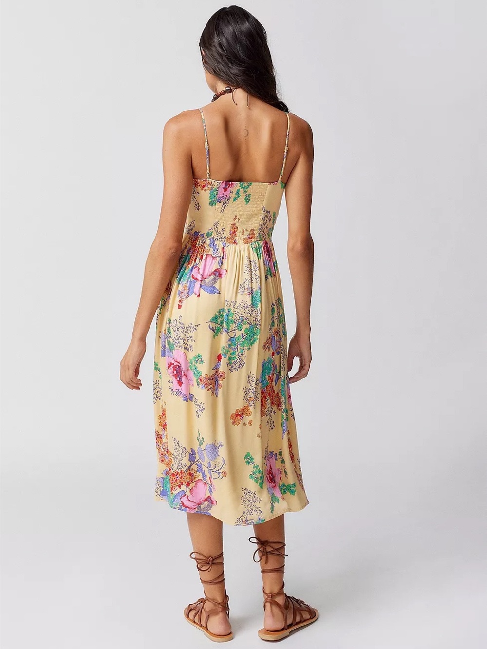 Urban Outfitters Sylvia Yellow Floral Prairie Midi Dress Corset Cottagecore - Picture 5 of 16